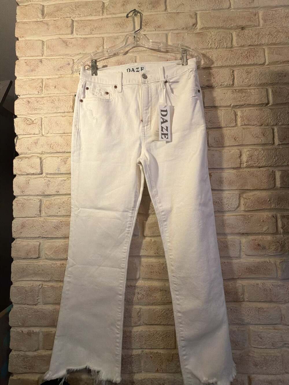 Daze Denim Shy Girl High Rise Crop Flare Jeans in White Lightning